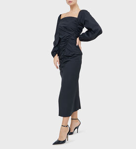 Cotton Puff-sleeve Midi Dress