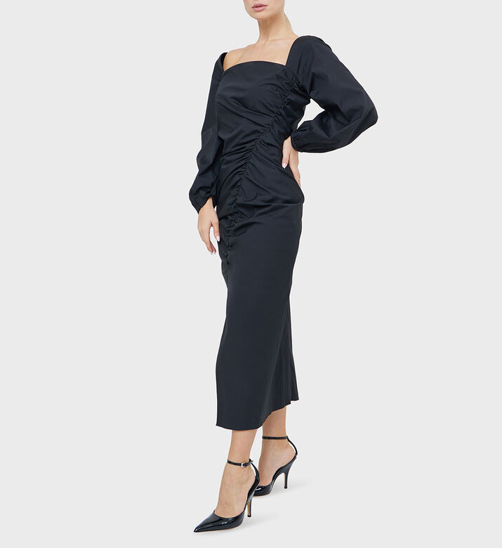 Cotton Puff-sleeve Midi Dress