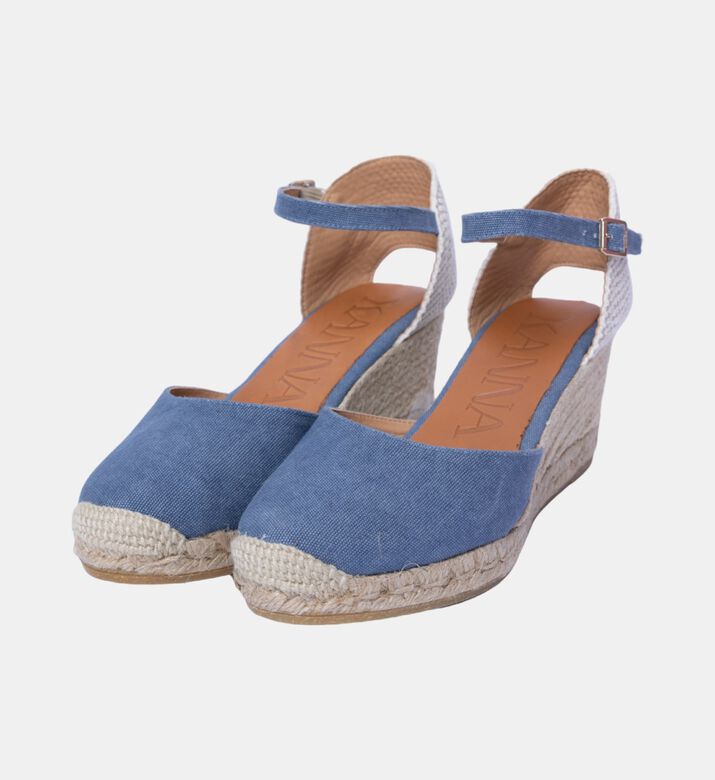 حذاء إسبادريل لورا جلد بكعب ويدج دنيم