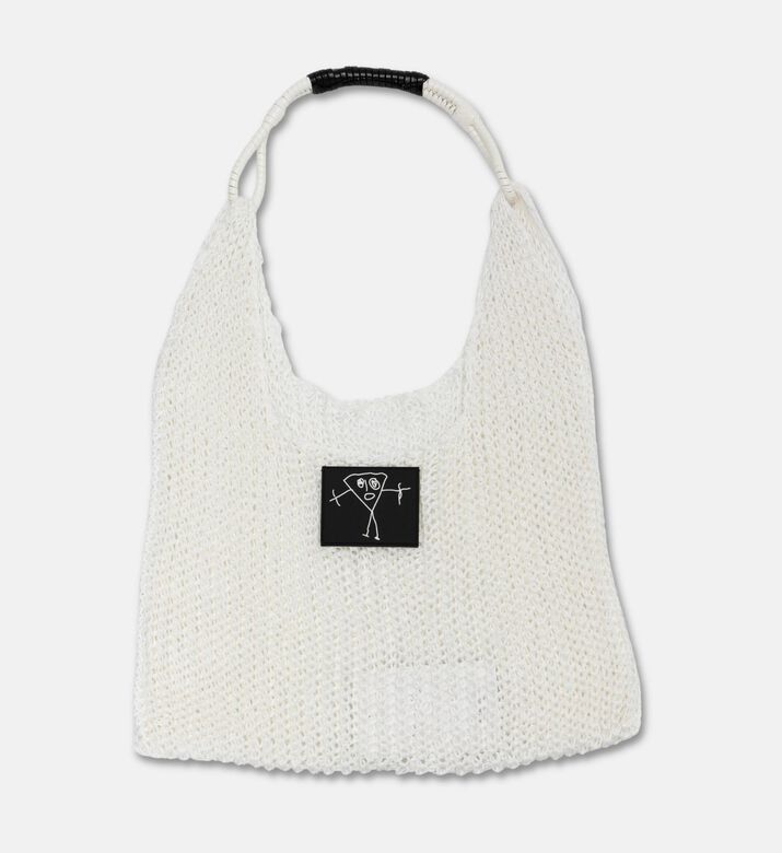 Plan C Open-knit Top Handle Bag, White, Packshot View