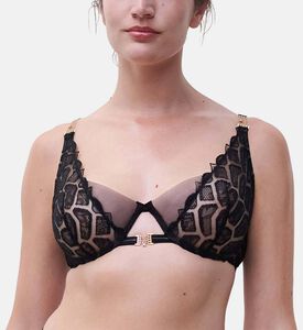 Chantelle Geometric Lace Plunge Bra, Black, 100, E, Model View