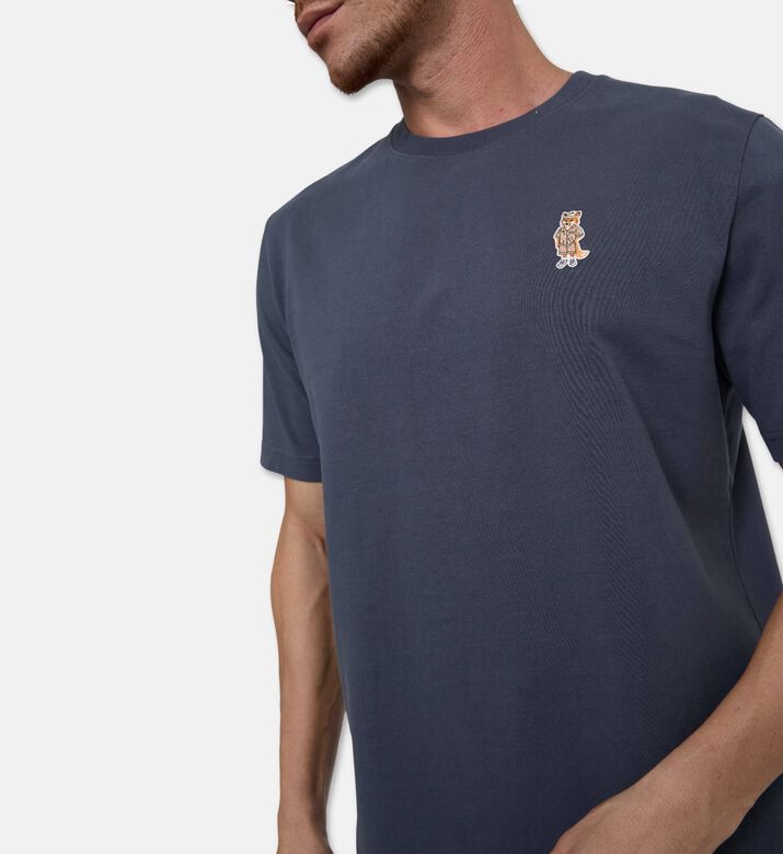 Maison Kitsune Embroidered Patch Straight-cut T-shirt, Blue, Xl, Model View