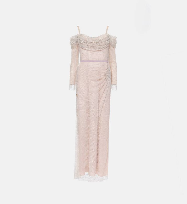 Suzy Matar Chiffon Draped Maxi Gown, Cream, S, Packshot View
