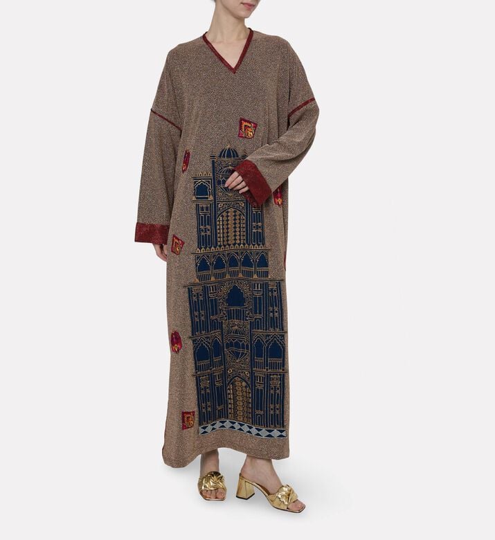 Dalia Al Azem Contrasting Embroidery Metallic Cuffs Abaya, Model View