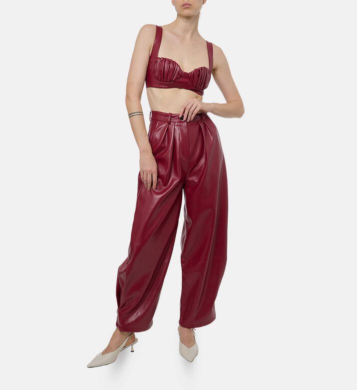 Rowen Rose Faux Leather Underwired Crop Top, Model View