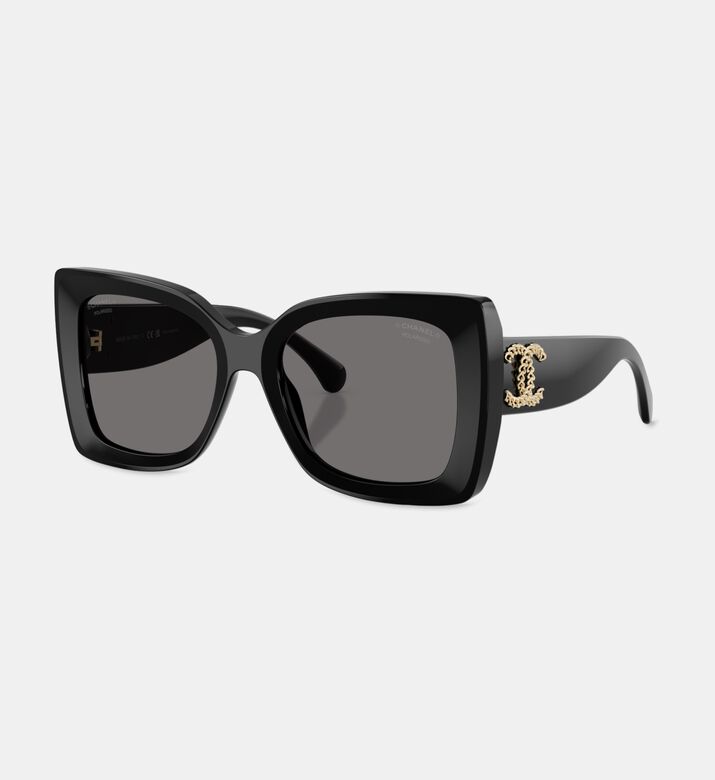 Chanel Acetate Square-shaped Sunglasses, Black, Packshot View