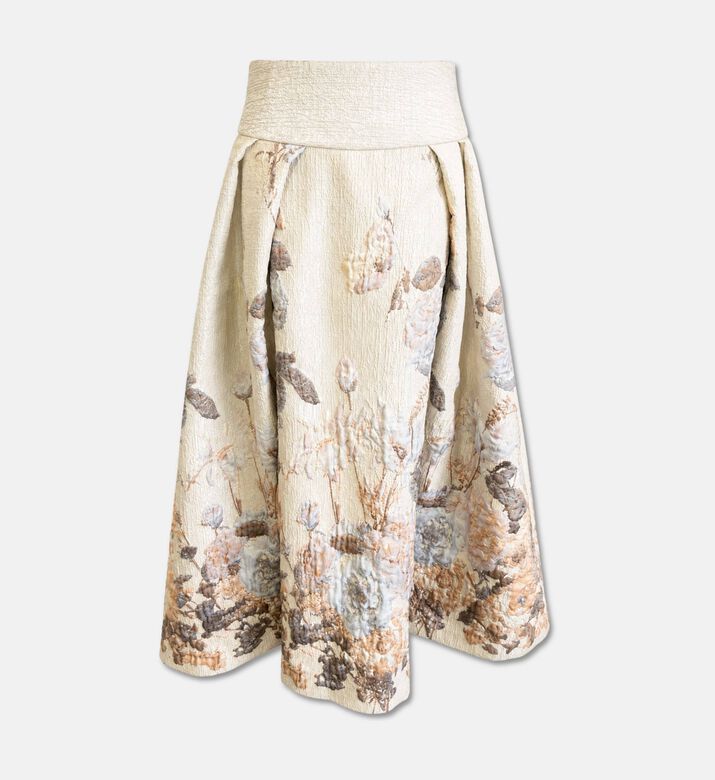 Savanna Brocade Floral Pleated Midi Skirt, Grey, L, Packshot View