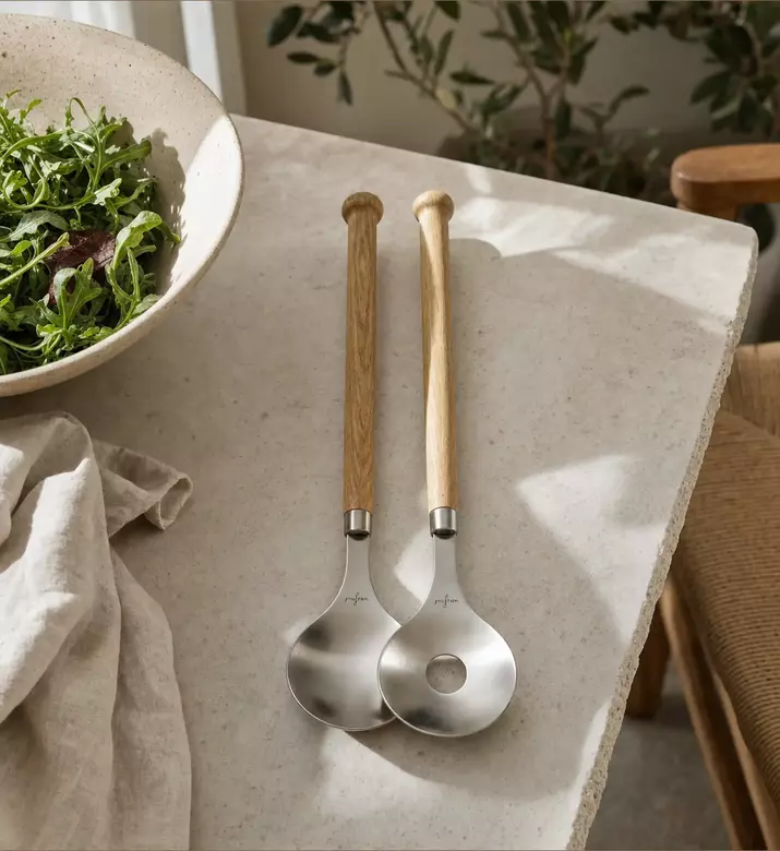 Sagaform Nature Stainless Oak Salad Cutlery, Model View