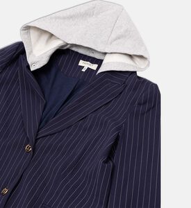 بليزر مخطط بقصة عادية وغطاء رأس