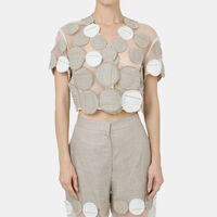 Sofia Silk Hemp Logo Appliqué Cropped Jacket