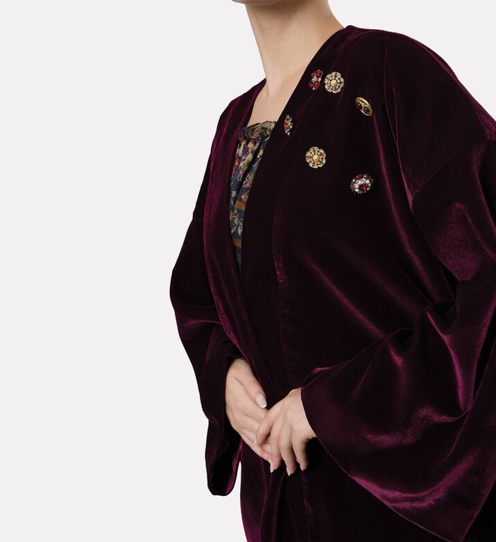Blue For Burgundy Gold-tone Buttons Oversized Kimono Jacket, Burgundy, Model View
