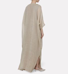 By Febe Linen Tassel Embroidered Abaya, Model View