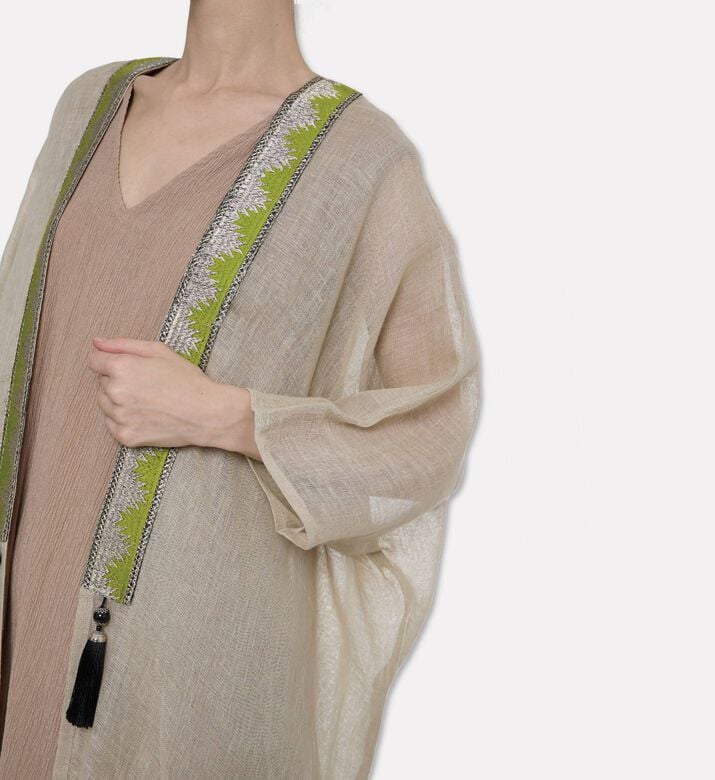By Febe Linen Tassel Embroidered Abaya, Model View