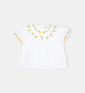 Flower Embroidery Puff Sleeve Top