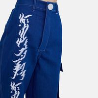 Arabic Calligraphy Asymmetrical Cargo Denim Pants
