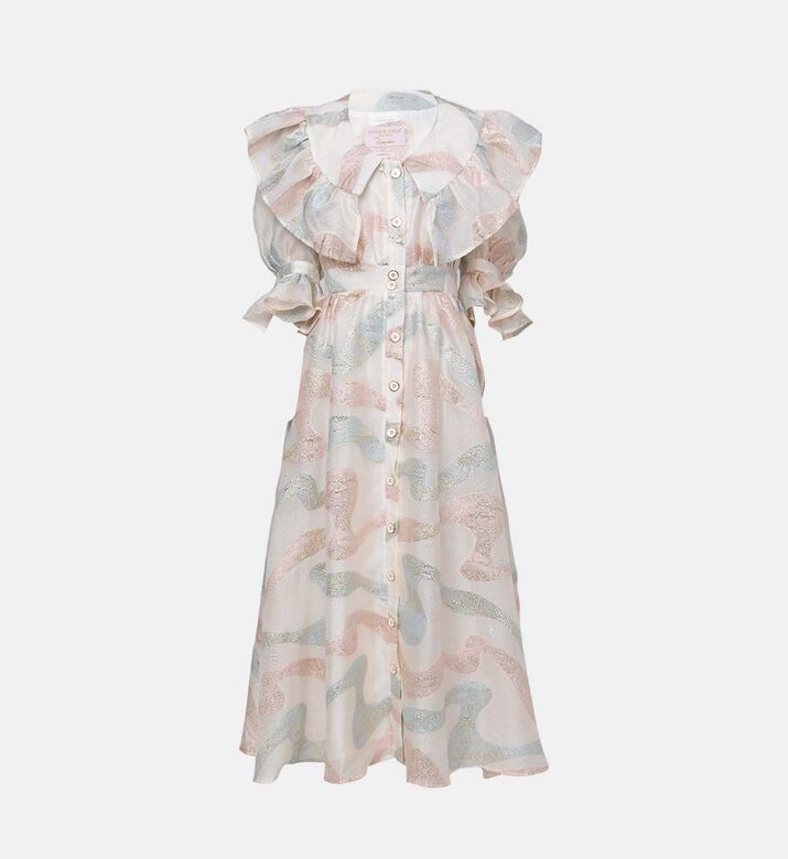 فستان ميتاليك بأكمام ثلاثة أرباع