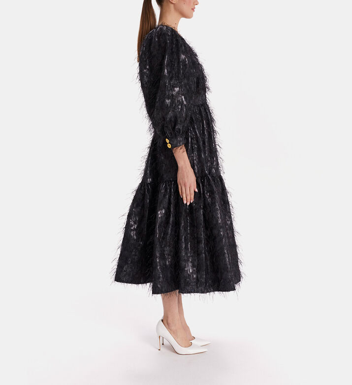 Puff-sleeves Flared Midi Dress