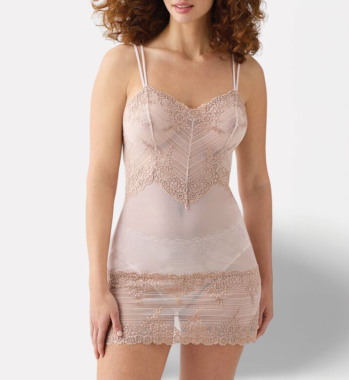 Wacoal Floral Lace Sheer Slim-fit Nightdress, Pink, Xl, Model View