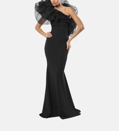 One-shoulder Sculptural Ruffle-detail Gown
