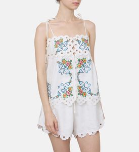 Embroidered Eyelet Tie-shoulder Top