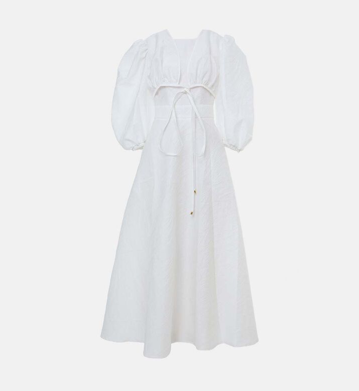 فستان متوسط الطول بأكمام منفوشة