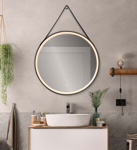 Home Deco and More Round Steel Frame Belt Bathroom Mirror, Packshot View