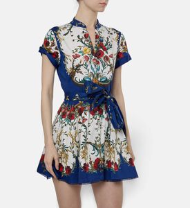 Alice and Olivia Floral-print Short-sleeve Flared Dress, Model View