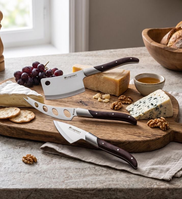 Legnoart Reggio Steel Cheese Knife Set, Dark-brown, Model View