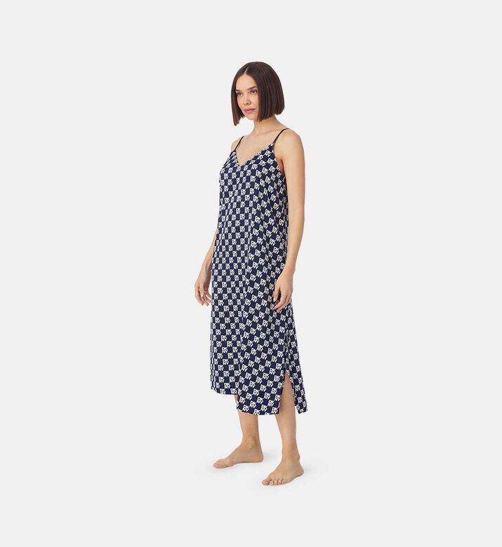 Logo-print V-neck Side Slits Sleep Shirt