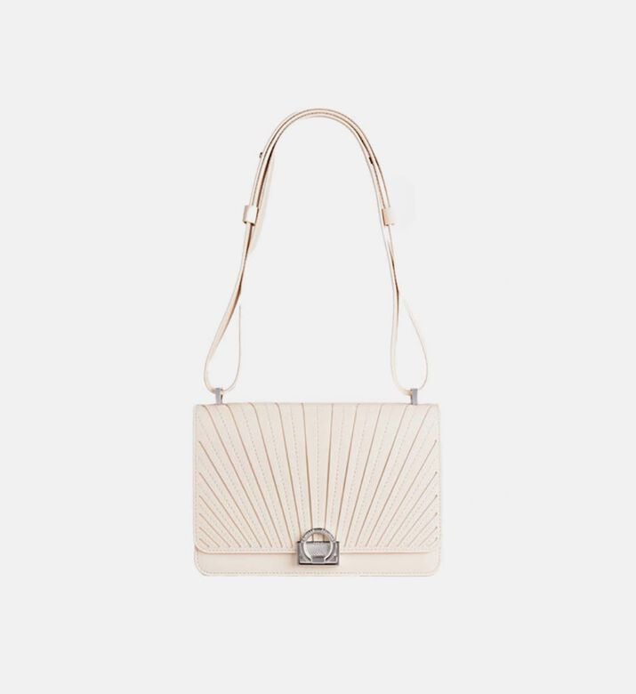 Camille Fournet Signature Calf Leather Pleated Shoulder Bag, Cream, Packshot View Camille Fournet Signature Calf Leather Pleated Shoulder Bag, Cream, Packshot View