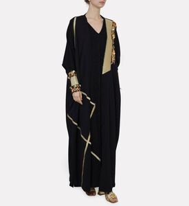 Dalia Al Azem Diagonal Gold-taping Sequined Abaya, Model View
