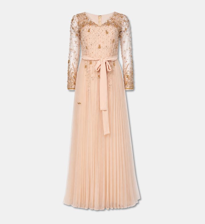Suzy Matar Pleated Embellished Long-sleeve Gown, Packshot View