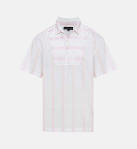 قميص بأكمام قصيرة كتان بياقة بخطوط عريضة