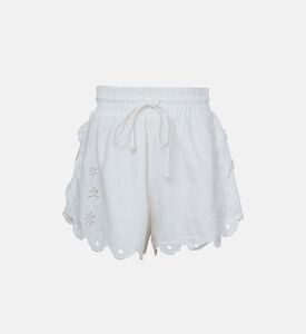 شورت كتان مزين بتطريز ريشليو بشكل أزهار