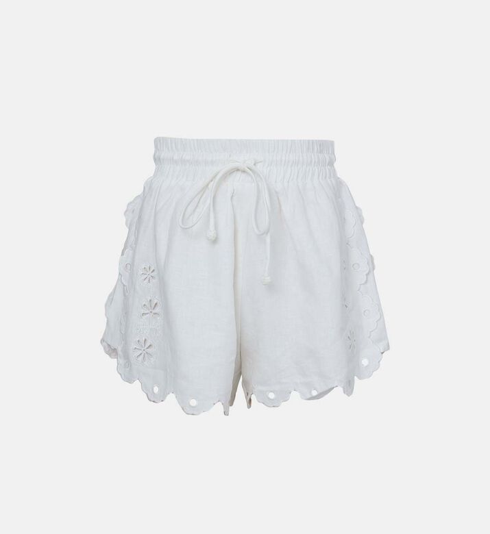 شورت كتان مزين بتطريز ريشليو بشكل أزهار