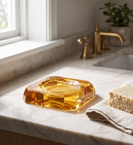 Decor Walther Kristall Crystal Clear Soap Dish, Gold, Model View