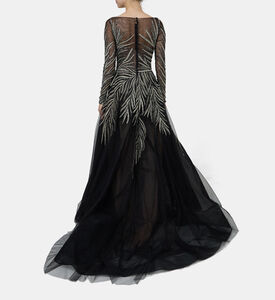 Leaves Sequins Flared Maxi Gown