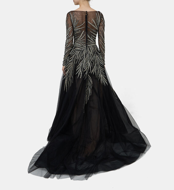 Leaves Sequins Flared Maxi Gown