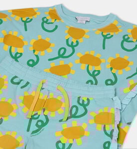 طقم سويت شورت وشورت بطبعة أزهار دوار الشمس