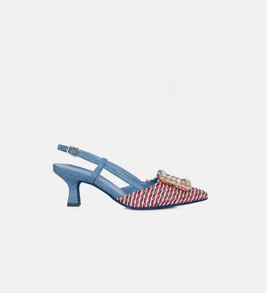 Denim Pointed-toe Slingback Pumps