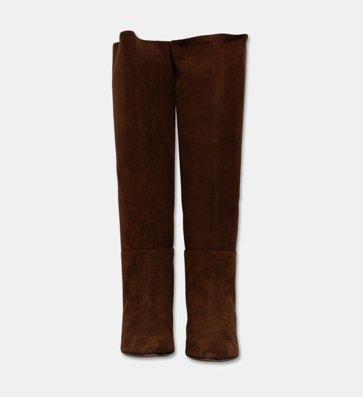 Roberto Festa Thea Suede Knee-high Pointed-toe Boots, Brown, Eu-39, Packshot View