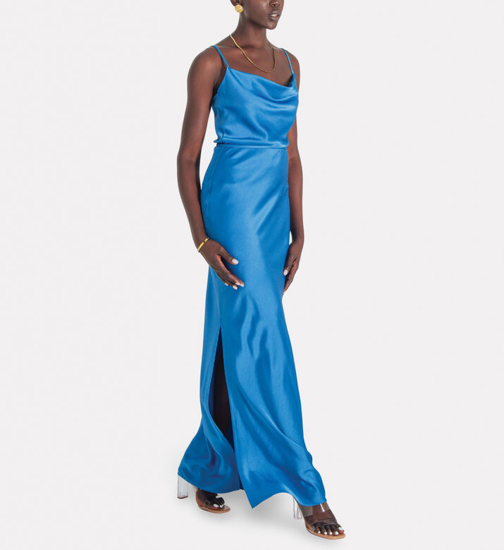 Savanna Essential Satin Midi Skirt, Blue, L, Model View
