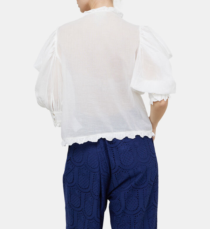 Cotton Short Sleeve Pleated Blouse