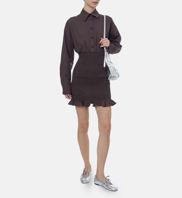 Long-sleeve Elastic Waist Mini Dress