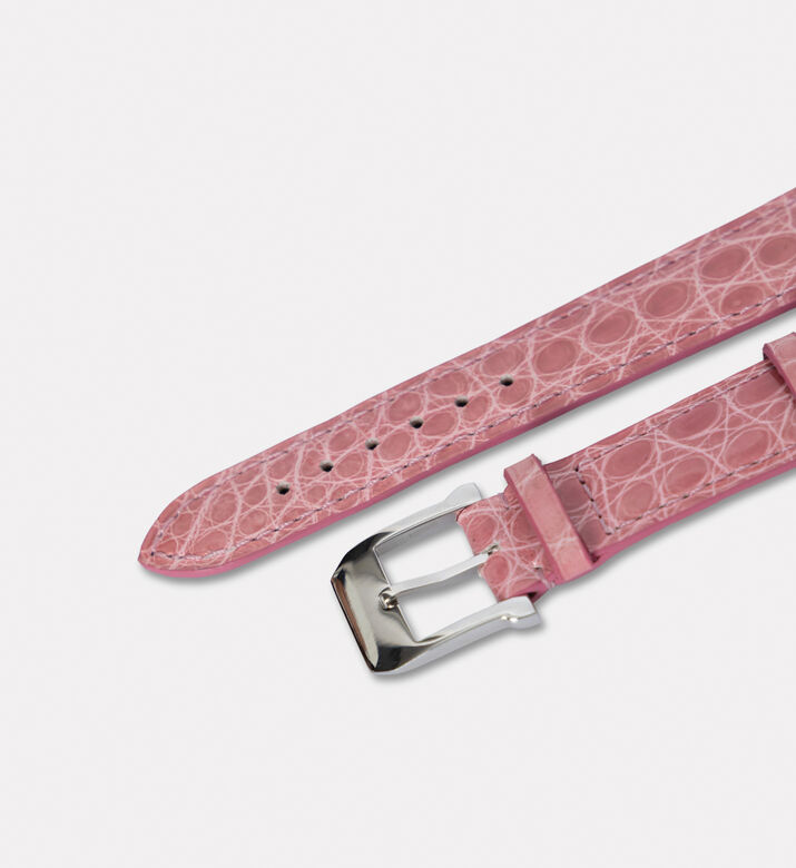 Camille Fournet Alligator Round Scale Shiny Watch Strap, Pink, Packshot View