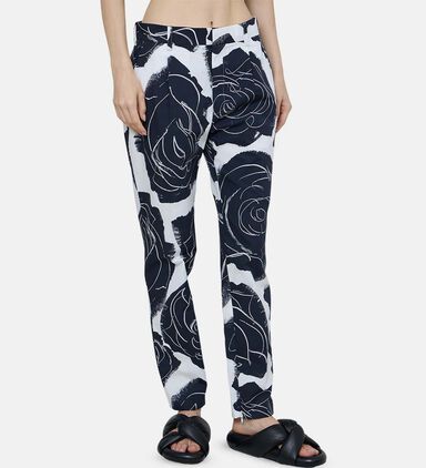 Rose Print Woven Cotton Trousers