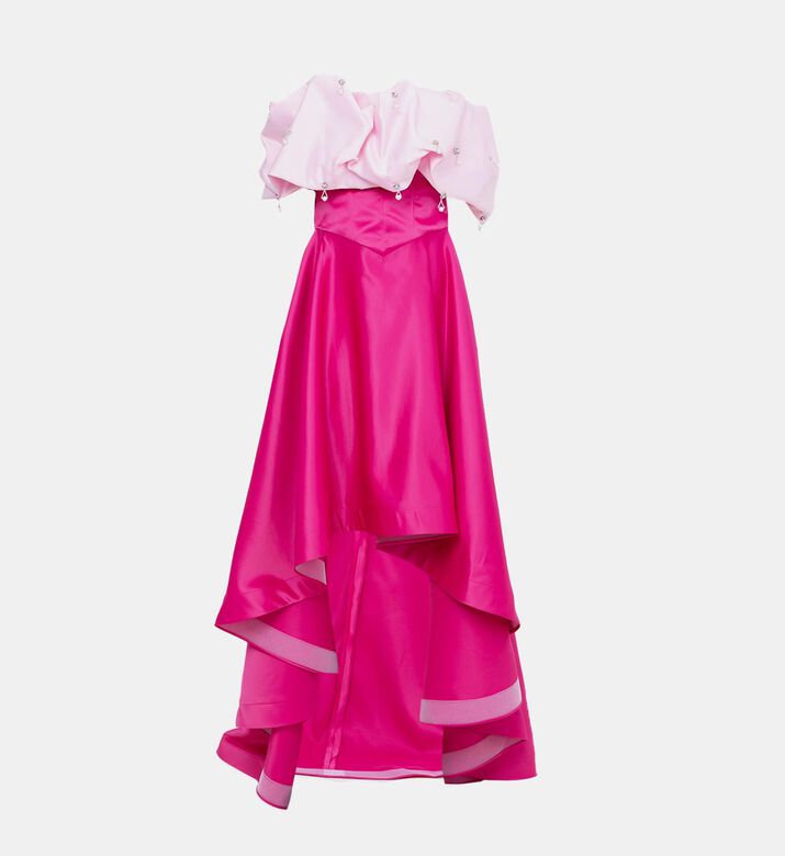 Satin Puffy Off-shoulder Dress