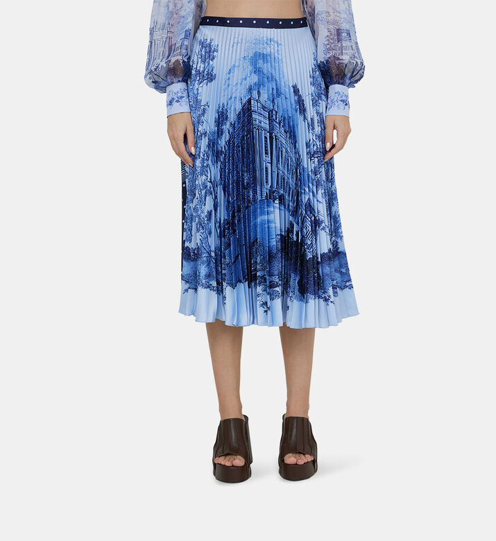 Pleated Twill Midi Skirt