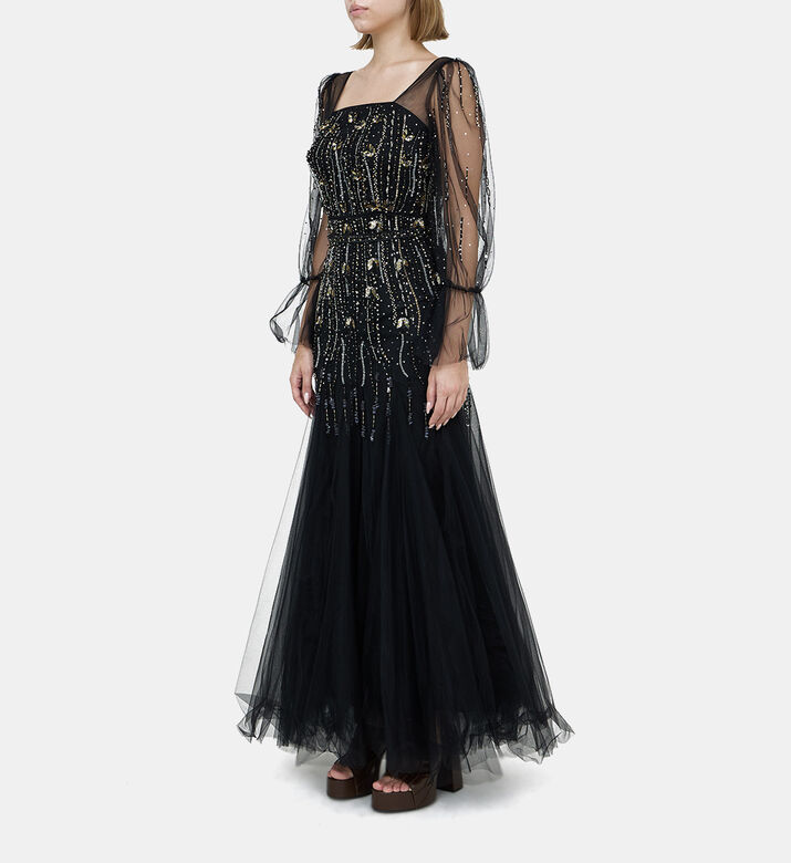 Rhinestone Embellished Flared Tulle Dress