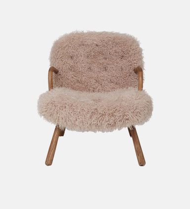 Fur Round Wood Armrests Armchair